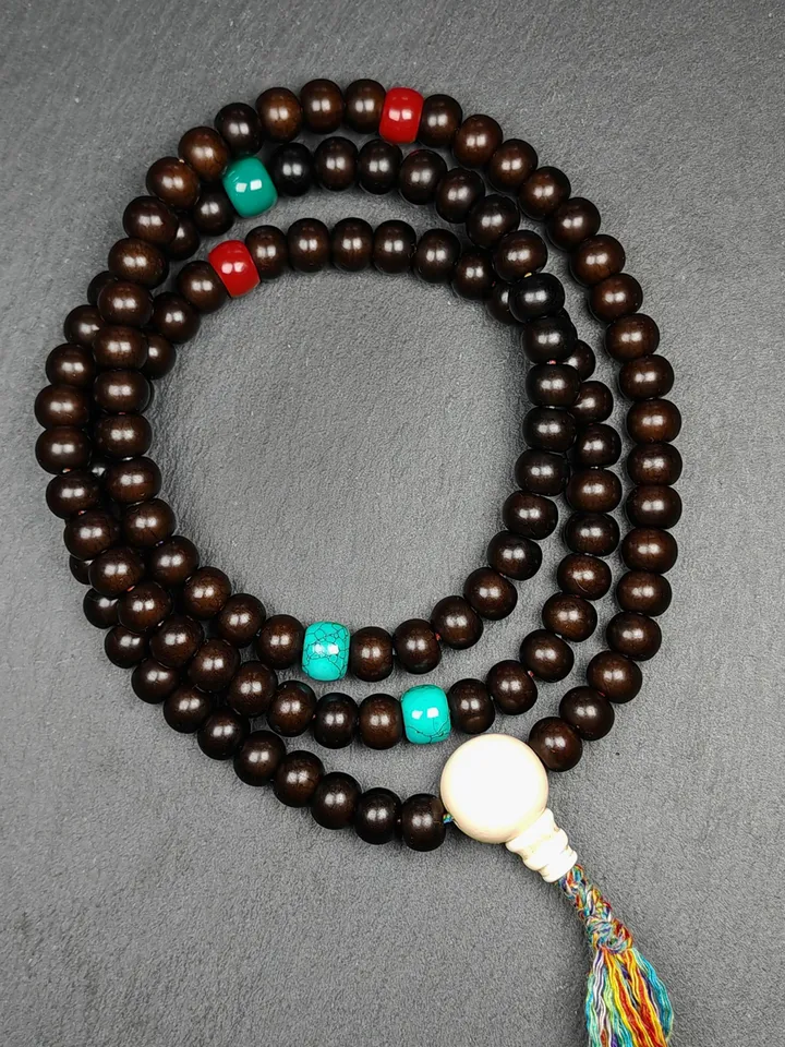 Gandhanra Old Tibetan 108 Prayer Beads,9.6mm Bodhi Root Bead Mala Necklace,Meditation Rosary,Spiritual Gift, 33" Length