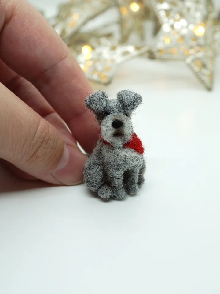 Tiny needle felted schnauzer, dog miniature, made to order