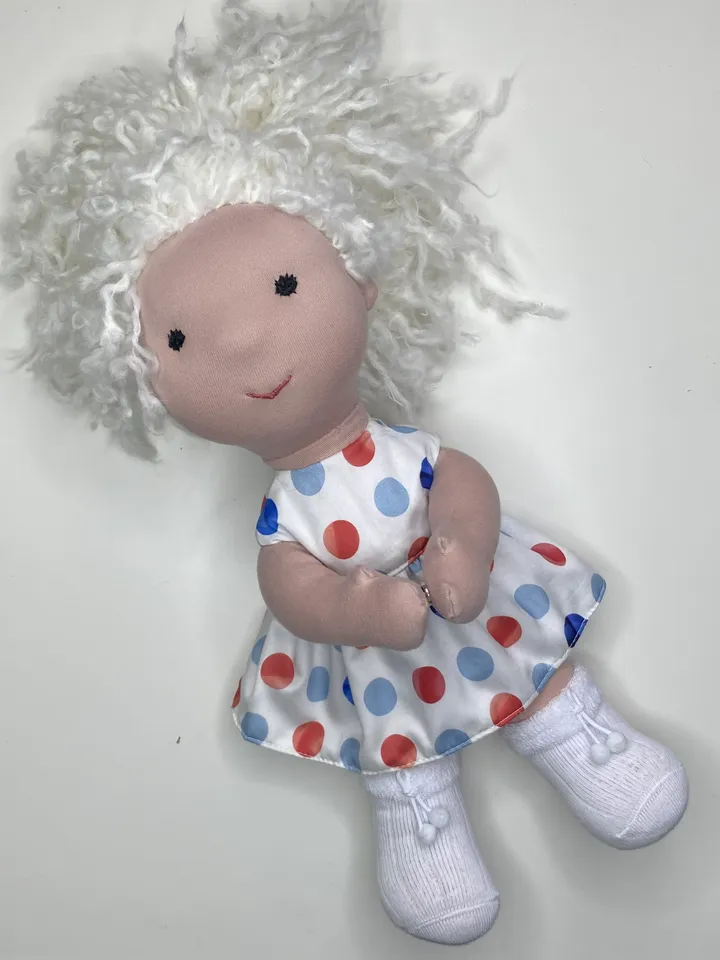 Handmade organic textile cotton Waldorf doll ready to ship, Authors stuffed soft doll with clothes set, Christmas baby