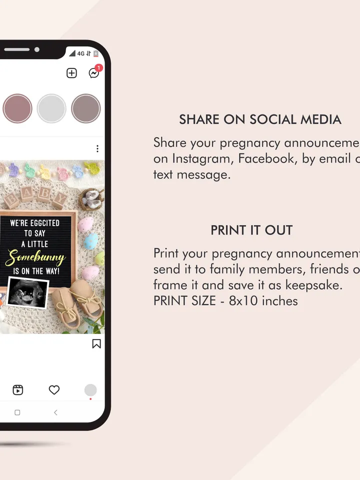 Easter Baby Announcement Digital, Bunny Pregnancy Announcement Template for Social Media, A little Somebunny is on the Way