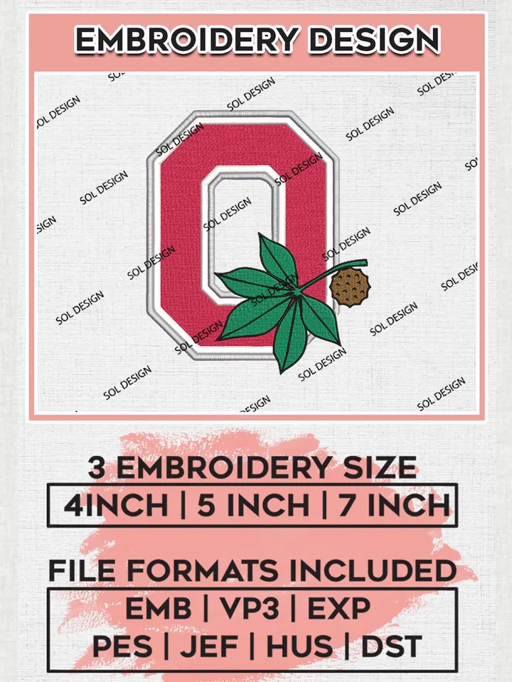Ohio State Buckeyes NCAA Team Logo Machine Embroidery Design, NCAA Ohio State Buckeyes Team Design Design files, NCAA Team Embroidery Designs, NCAA Machine Embroidery Designs, Digital Download