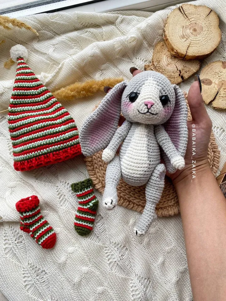 PDF Crochet Pattern Christmas Bunny, Small Toy Pattern, Amigurumi, Animal Pattern, Amigurumi Christmas pattern, TUTORIAL bunny in Eng
