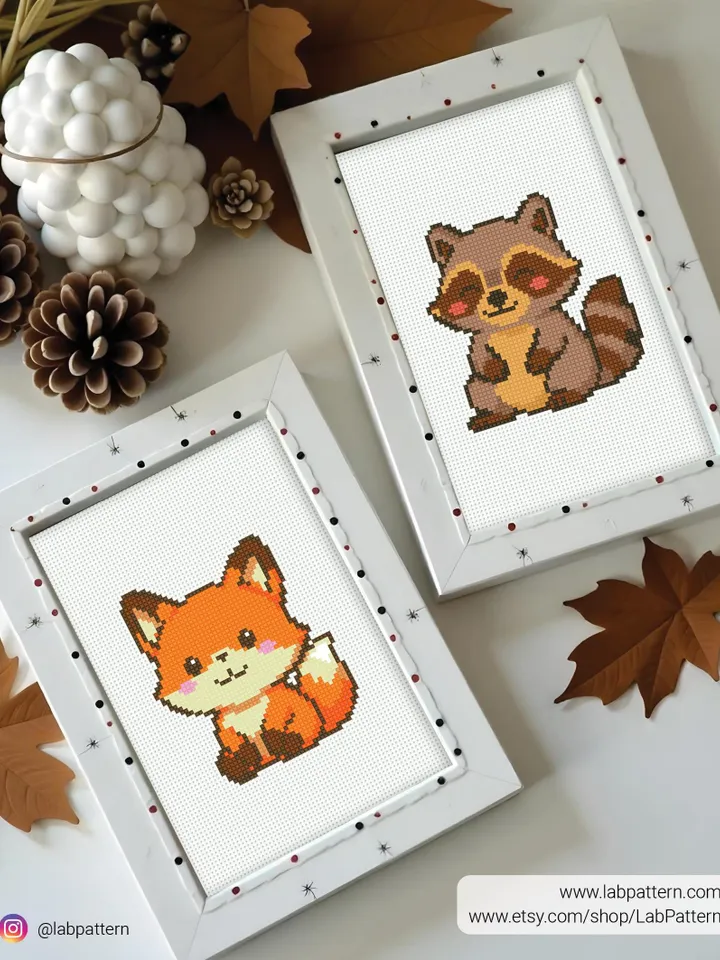 Mini cute Fox baby Cross stitch pattern, contemporary animal, beginner counted, modern chart, gift DIY, embroidery, instant, digital PDF