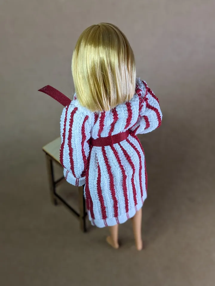 Handmade white & hot red terry bathrobe for 1/6 scale fashion female dolls