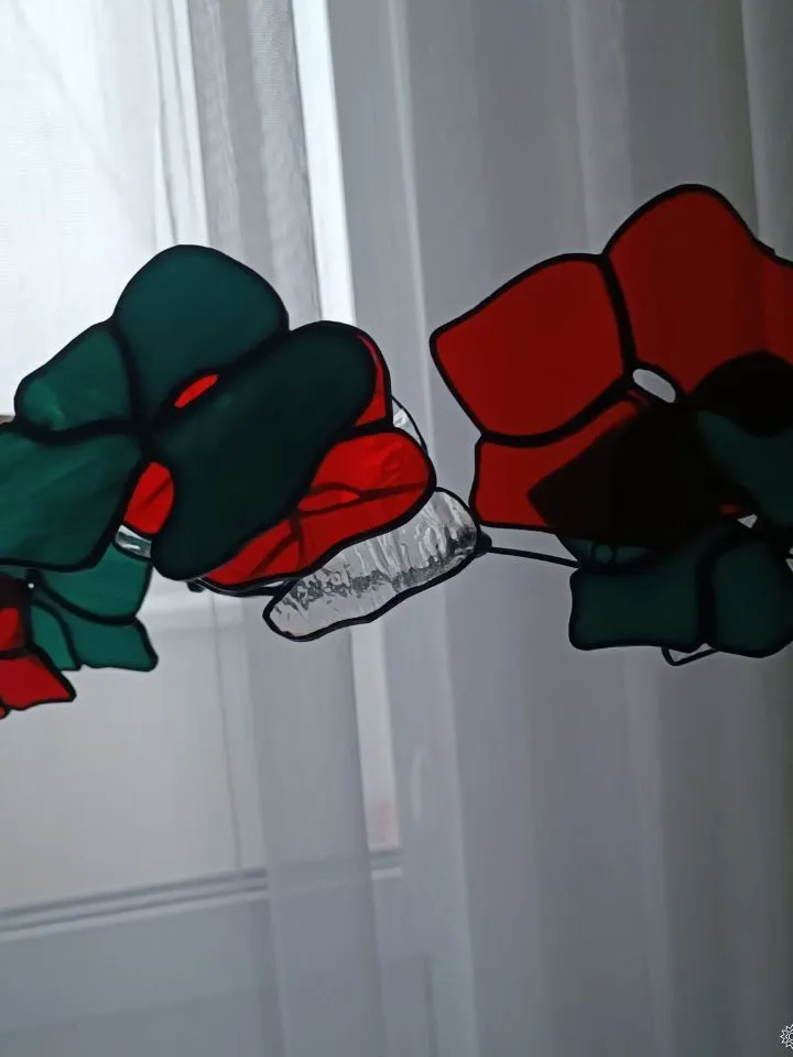 3D Tricolor Stained Glass Branch, 3D Tricolor Branch, 3D Stained Glass Branch, Tricolor Stained Glass Twig, Artistic Glass Floral Branch, Three-Tone Glass Flower Stem, Handmade 3D Glass Composition