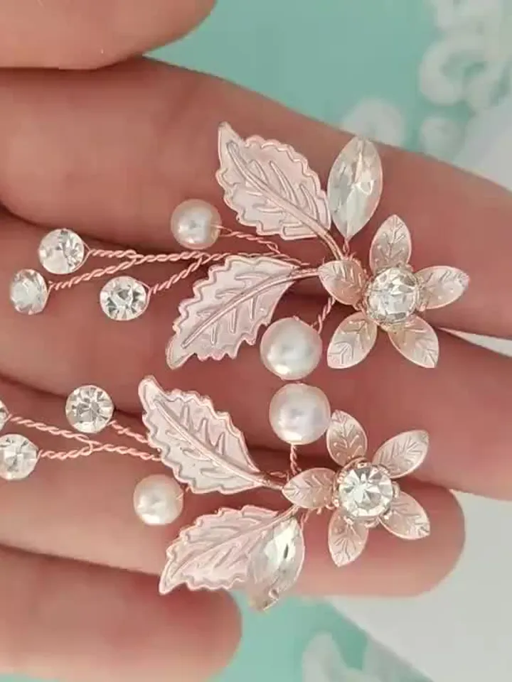 Rose Gold Floral Bridal Earrings, Crystal Wedding Earrings, Floral Jewelry Set, Pearl Jewelry, Boho Wedding Earrings, Statement Earrings