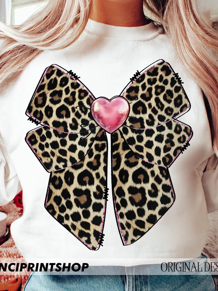 Coquette leopard valentines bow png, Valentines Day Bow png, Valentines png, Leopard Bow png, Xoxo png, Coquette Valentines png, Heart png