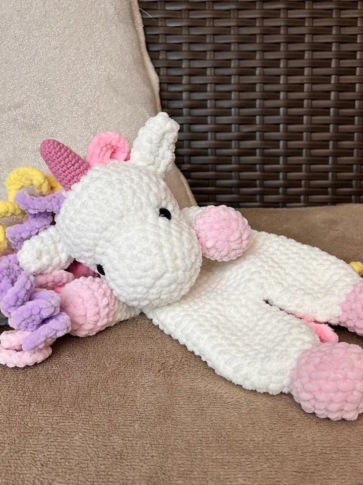Crochet unicorn cuddle toy Baby shower gift Baby lovey