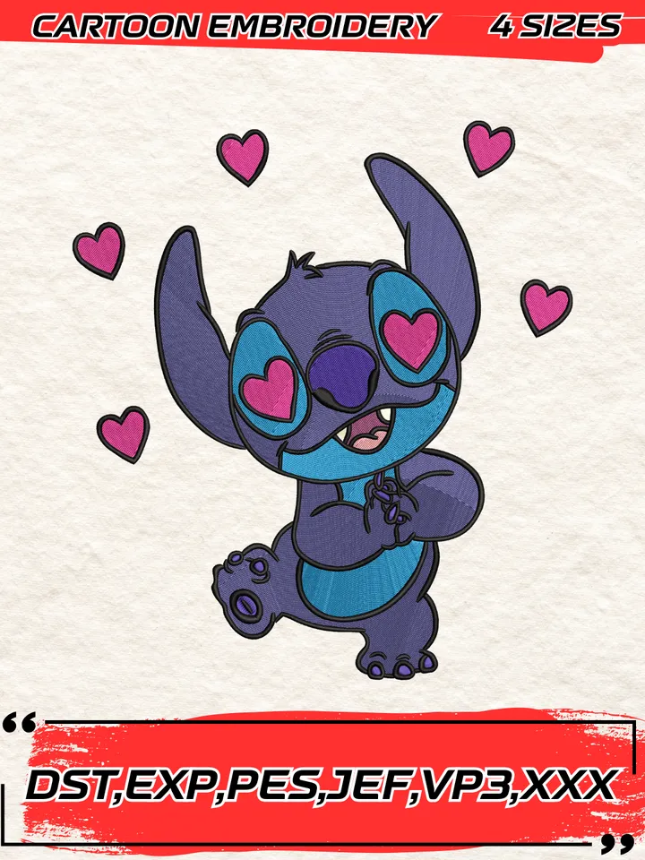 Stitch In Love Embroidery Design,Stitch Embroidery Design ,Machine Embroidery Design File,4 Sizes, Digital Download