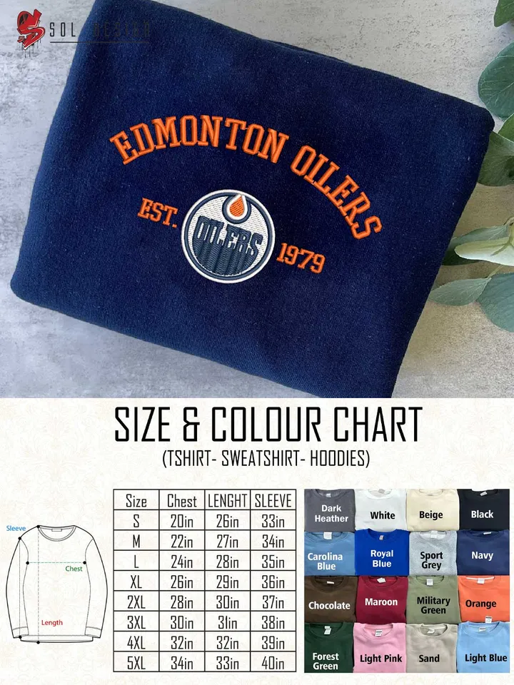 Edmonton Oilers Est 1979 Embroidered Sweatshirt, NHL Team Embroidered Sweater, NHL Edmonton Oilers Shirt, Hockey Team Embroidered Hoodie, Unisex Crewneck, NHL Hockey Team Fan Gift Tee