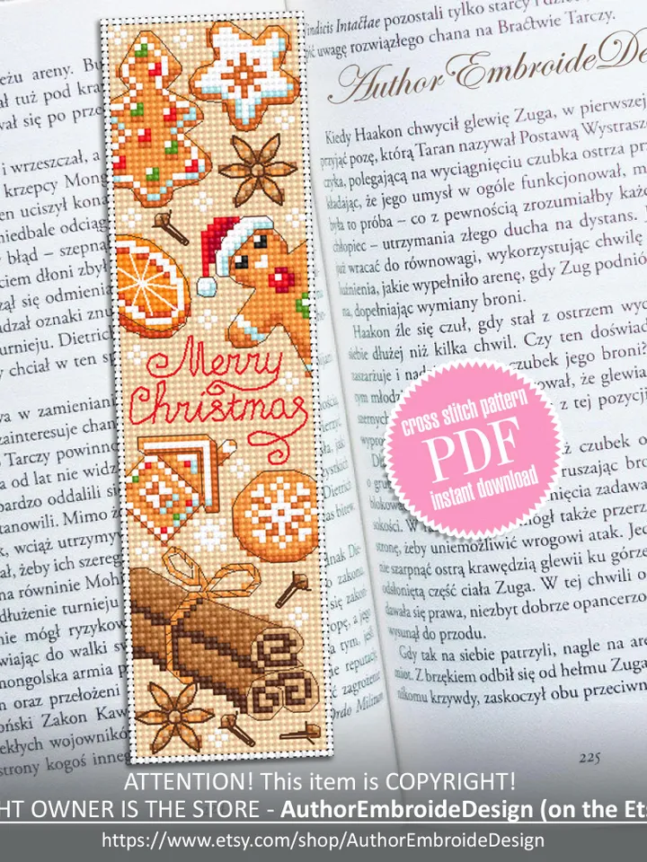 Christmas bookmark cross stitch pattern PDF download Christmas gingerbread cross stitch, Bookmark pattern digital PDF, Christmas spice #N381