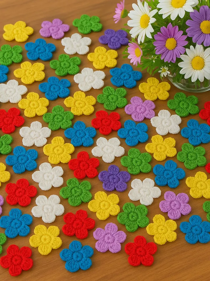 Crochet Small Flower Applique Pattern, Easy Floral Motif PDF, DIY Embellishment for Clothes, Handmade Decoration, Instant Download Crochet