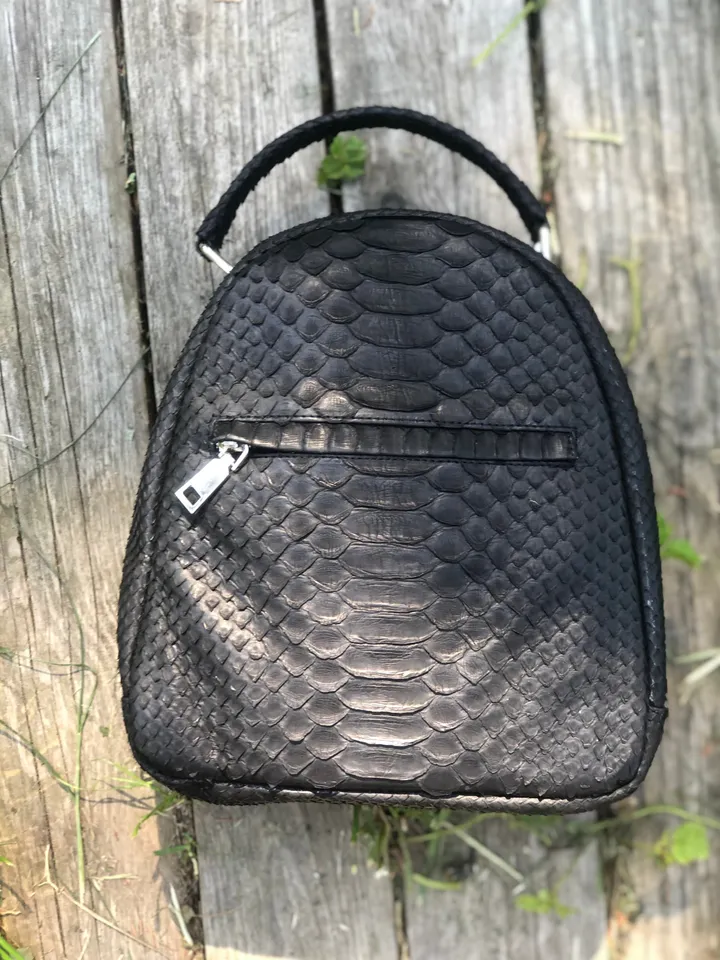 Genuine Python Skin Black Backpack | Exotic Leather Bags | Women Sport Chic Leather BackPack | Backpack For Girls | Handmade Backpacks