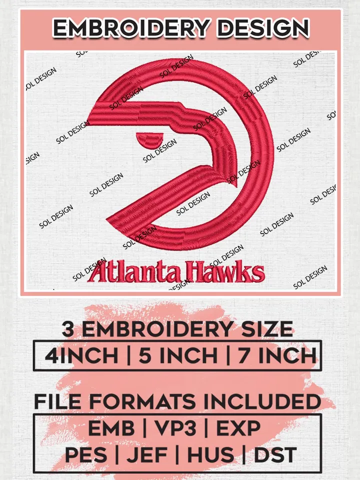 NBA Atlanta Hawks Machine Embroidery Designs, Atlanta Hawks Embroidery Design Files, NBA Logo Machine Embroidery, NBA Embroidery Design, Digital Download