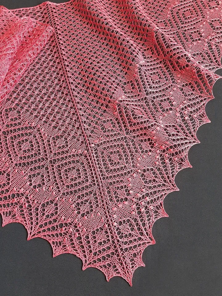 Knitting Pattern for Shawl with Lace and Nupps Stitches