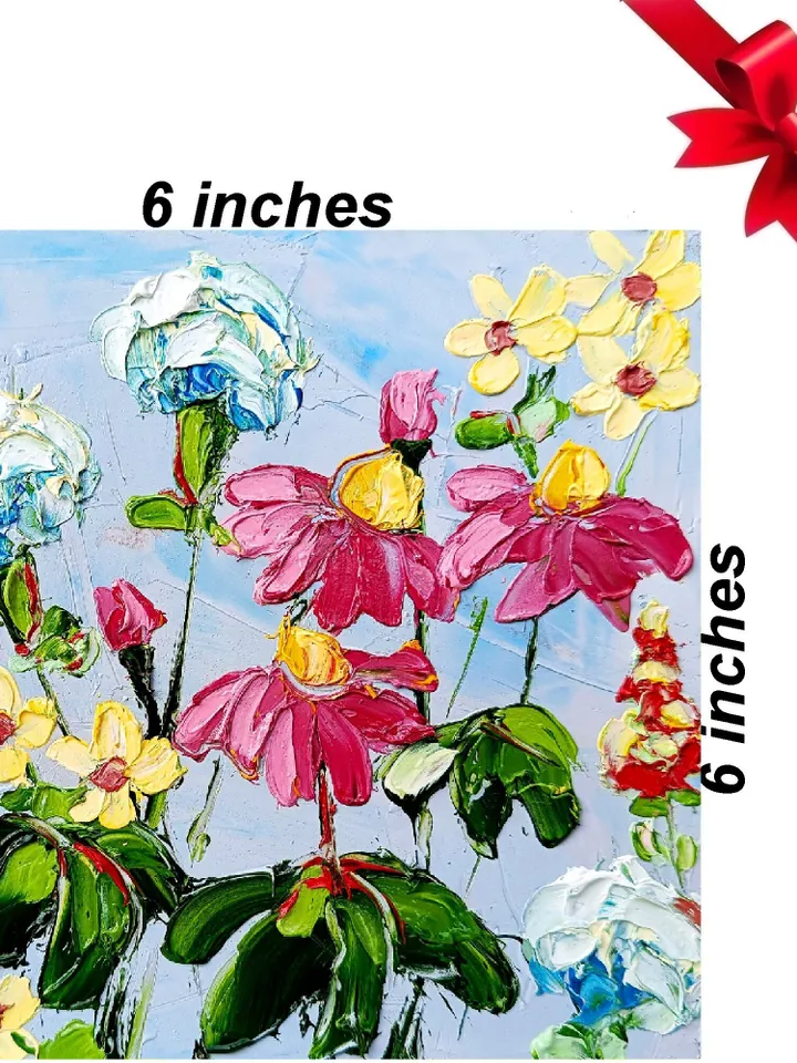 Wildflower Painting Daisy Flower Original Art rudbeckia Floral hand-painted Mini Landscape 6x6” Small Unique Art Decor by ArtProkopaloSv