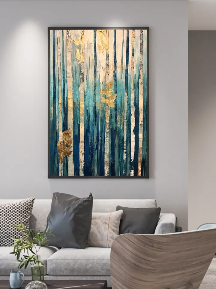 Original Golden Leaves Oil Painting on canvas, Large wall art, Boho Wall Decor, Abstract Forest Acrylic Painting, Home Decor, Bedroom Decor
