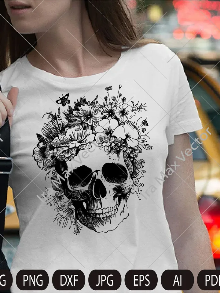 Skull svg file, Flower Skull svg, Skull cut file, Floral Skull svg file, Sugar Skull Svg file, skull flower crown, halloween, gothic, goth