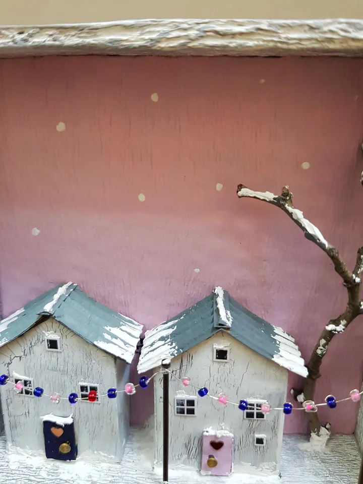 Miniature Christmas Houses Shadow Box 3D painting
