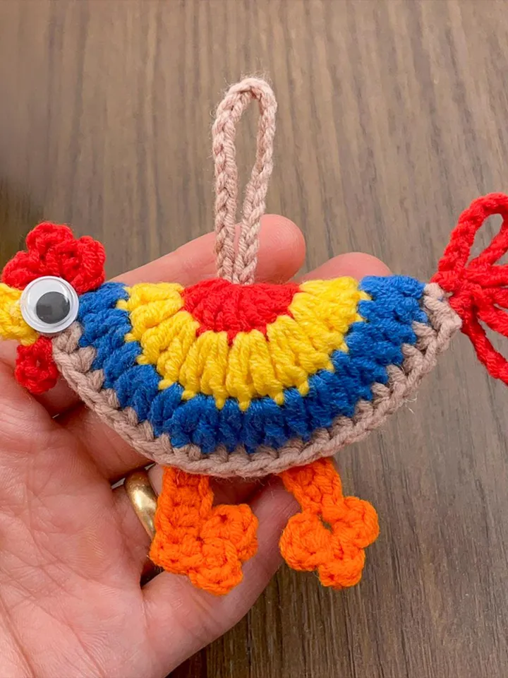 Colorful Crochet Chicken Keychain Pattern PDF - Amigurumi Farm Animal DIY Tutorial - Handmade Ornament Crochet Pattern for Beginners