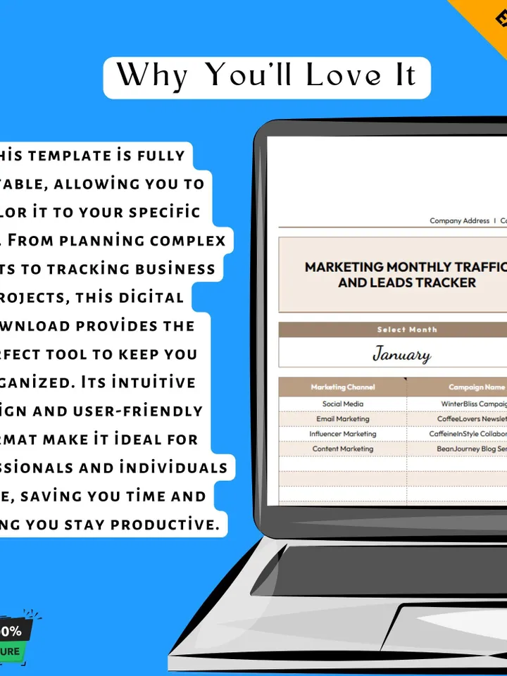 Marketing Monthly Traffic and Leads Tracker Template, Website Analytics Spreadsheet, Digital Marketing Performance Tracker
