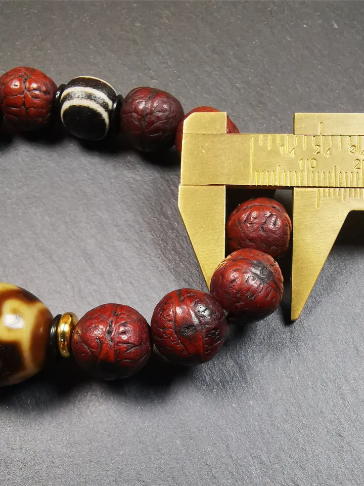 Gandhanra Unique Tibetan Lotus Darlo Dzi Wrist Mala with Old Bodhi Beads,Fit for 15-19cm Wrist,Protective Bracelet,Spiritual Gift