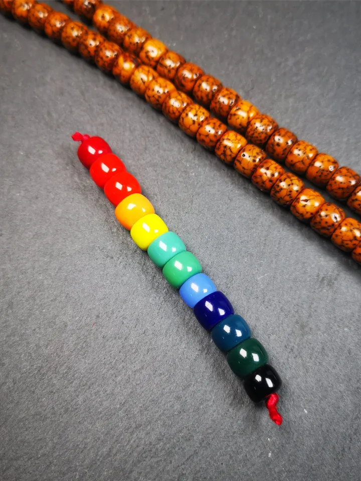 Gandhanra 1 Set of 2 Strings Sherpa Glaze Beads,Marker Beads for Mala / Necklace,Prayer Beads Accessories,0.3&quot; × 0.24&quot;