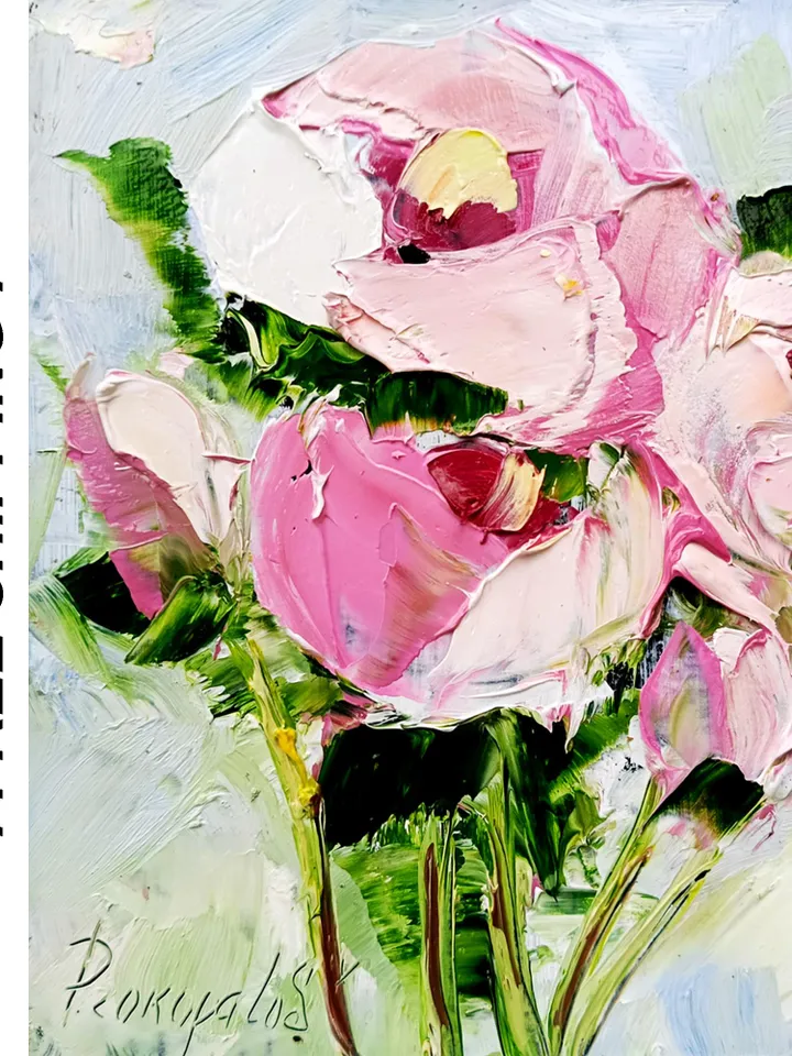 Peony Painting Flower Original 6x5 Oil Impasto Boho Miniature Floral Painting Abstract Floral Boho Shabby Chic Art Office Cottage Wall Art