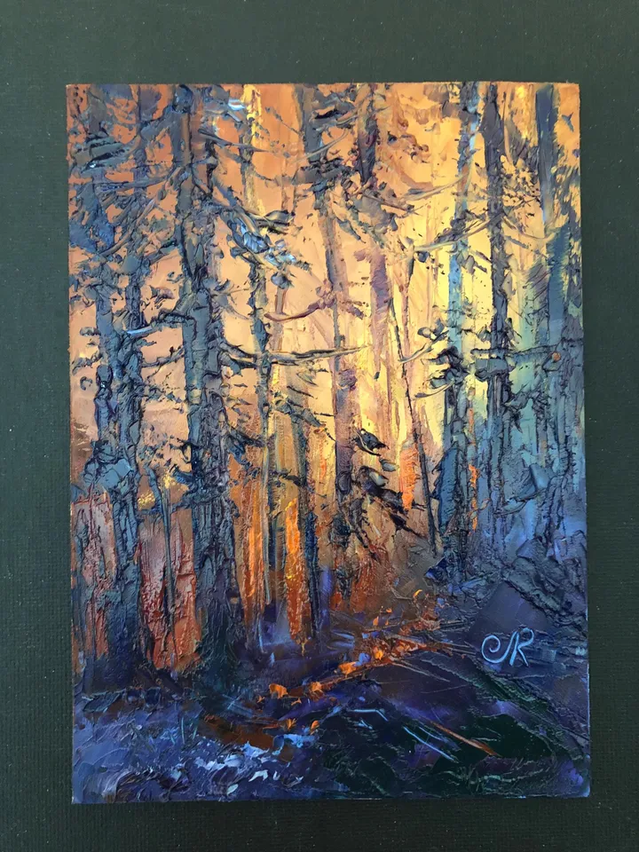 Original Landscape Forest Oil Painting Sunset Wall Art