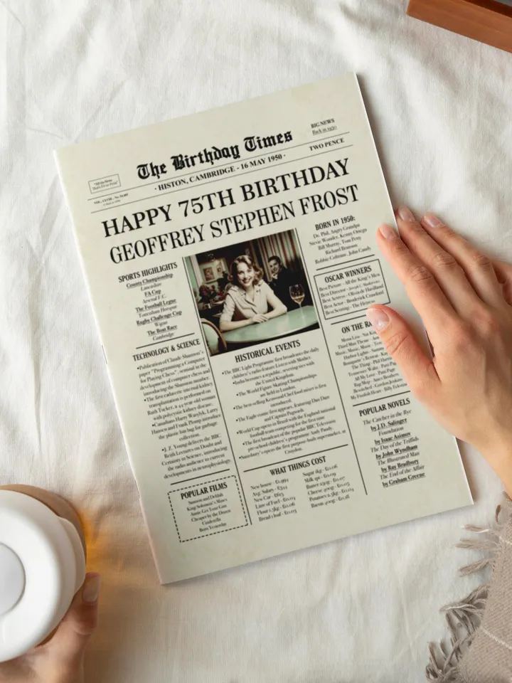 75th birthday gifts for women or men, 75th birthday newspaper poster, 75th birthday decorations, gift for 75 year old, back in 1950 uk