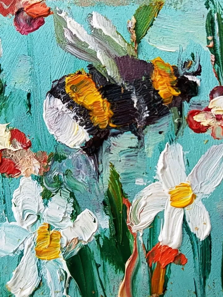Bumblebee Painting Dollhouse Original Art Mini Painting Miniature 2x2 Small original Oil painting Honeybee Artwork by ArtProkopaloSv
