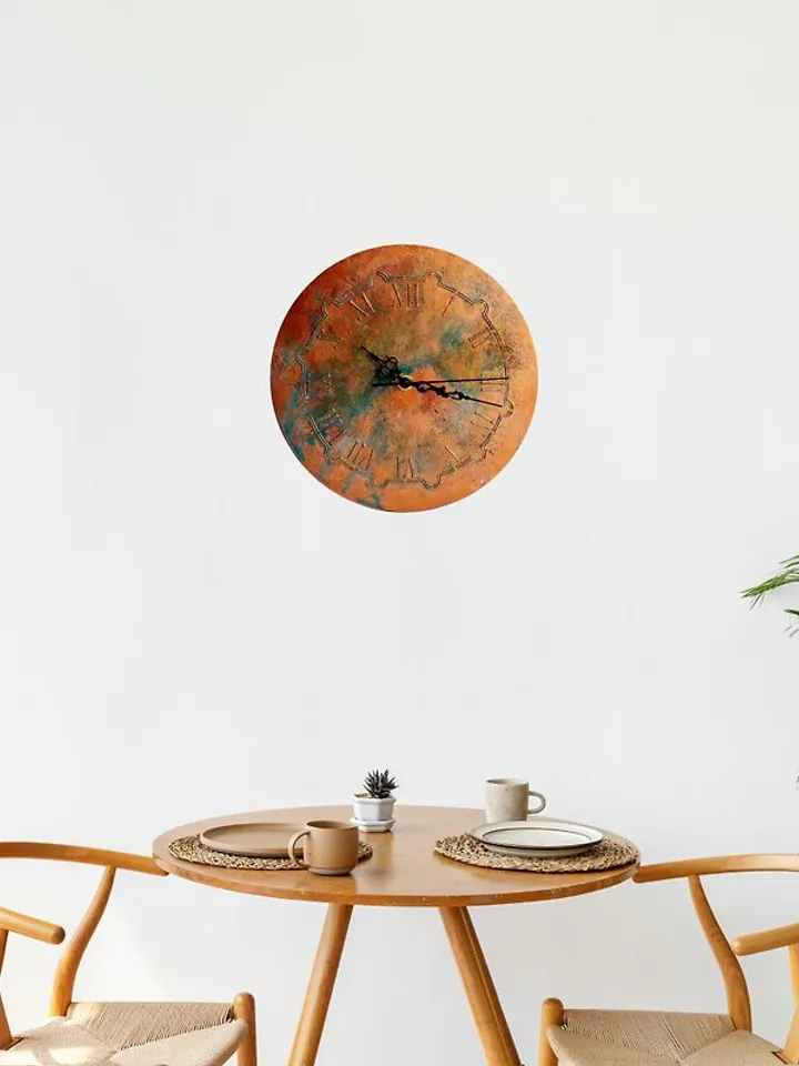 Unique art teal small copper color wall clock Retro wall clock Silent wall clock