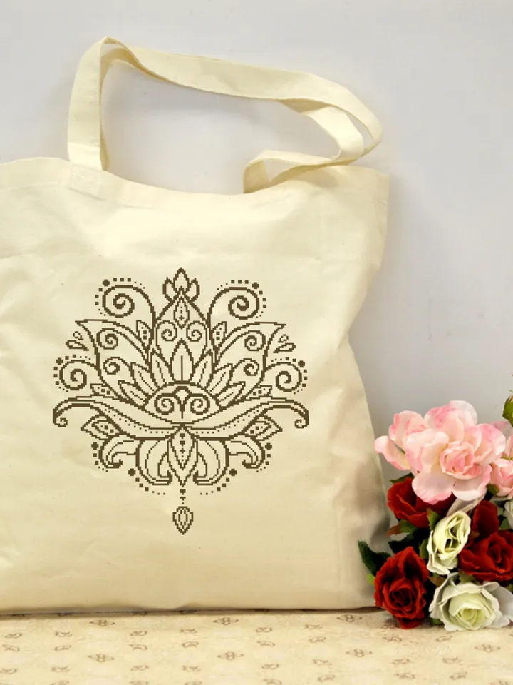 Flower lotus mandala cross stitch pattern download PDF, Floral ornament cross stitch chart, Monochrome mandala pattern, DIY Home decor #M25
