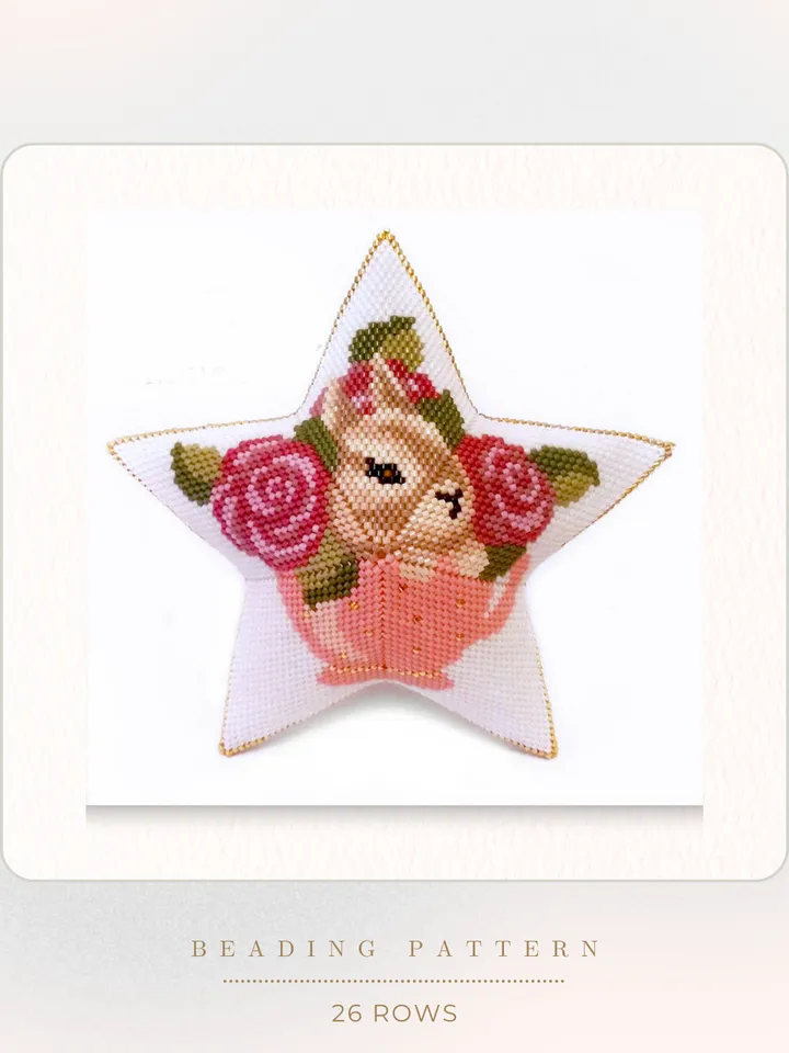Beaded Star Baby Bunny, Peyote Star Beading Pattern, Seed Bead Easter Ornament