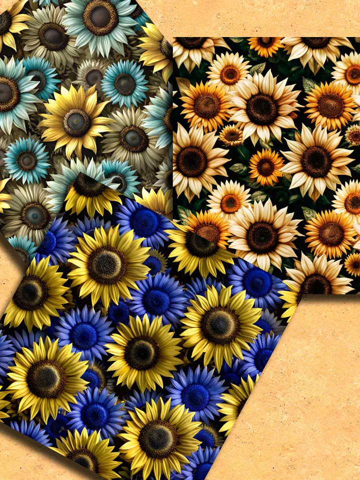 Seamless patterns 10 pieces sunflowers. Patterns for printing on paper, fabric. For creativity.
