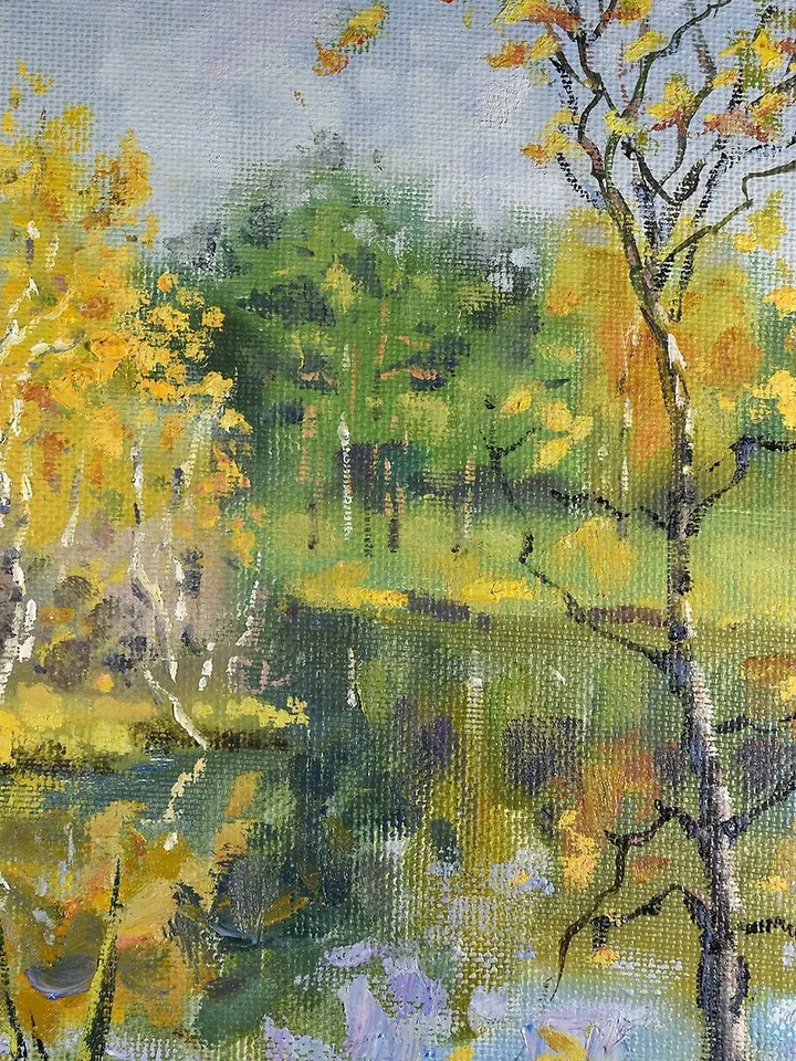 Autumn Walks Painting Lake Birch Landscape Original Art Nature Forest Art