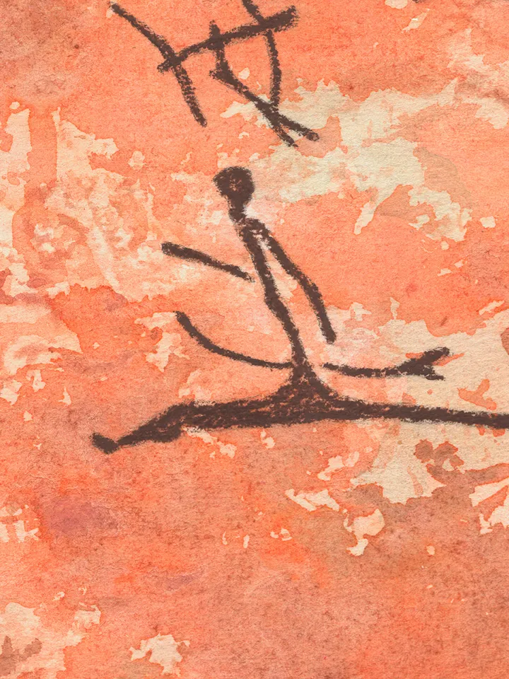 Boar hunting wall art | Original Pastel and Watercolor Artwork Ancient Cave Painting Style | Hunters Prehistoric art | Handmade Artwork | Archers stylization of rock art | Drawings of a prehistoric man