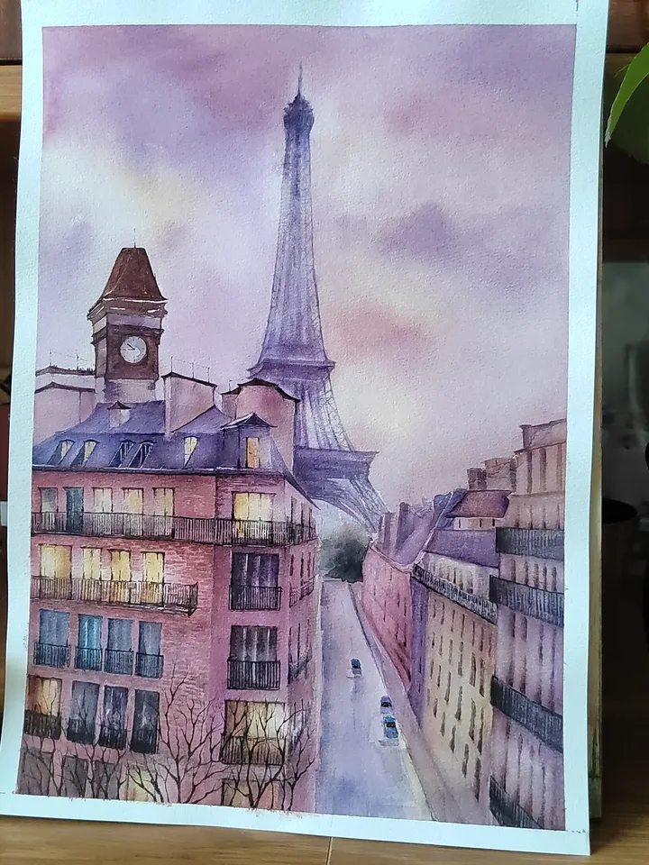 Original Watercolor Painting Urban Landscape Art Paris Artwork Paris Roofs Picture Eiffel Town Art 30x40 cm by SoftWaves