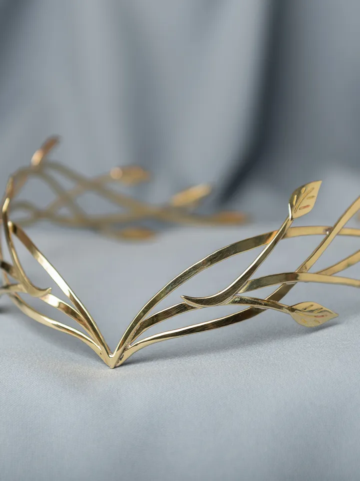Tiara for wood nymph from branches and leaves Crown of Forest dryad Silver diadem, fantasy fairy elven Princess Kementar