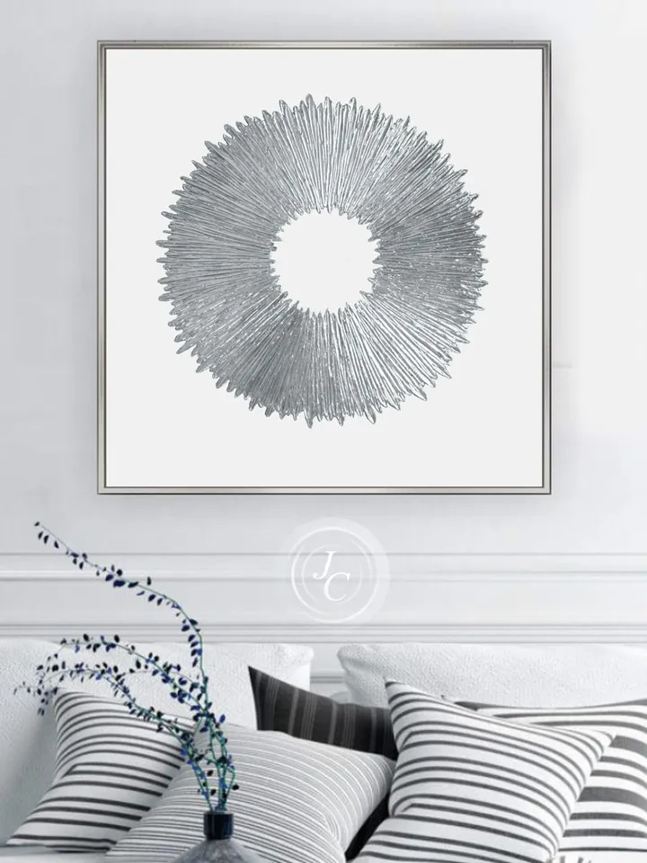 Silver and White Abstract Painting Silver Sun Original Art Textured artwork | Living room wall decor Above couch art