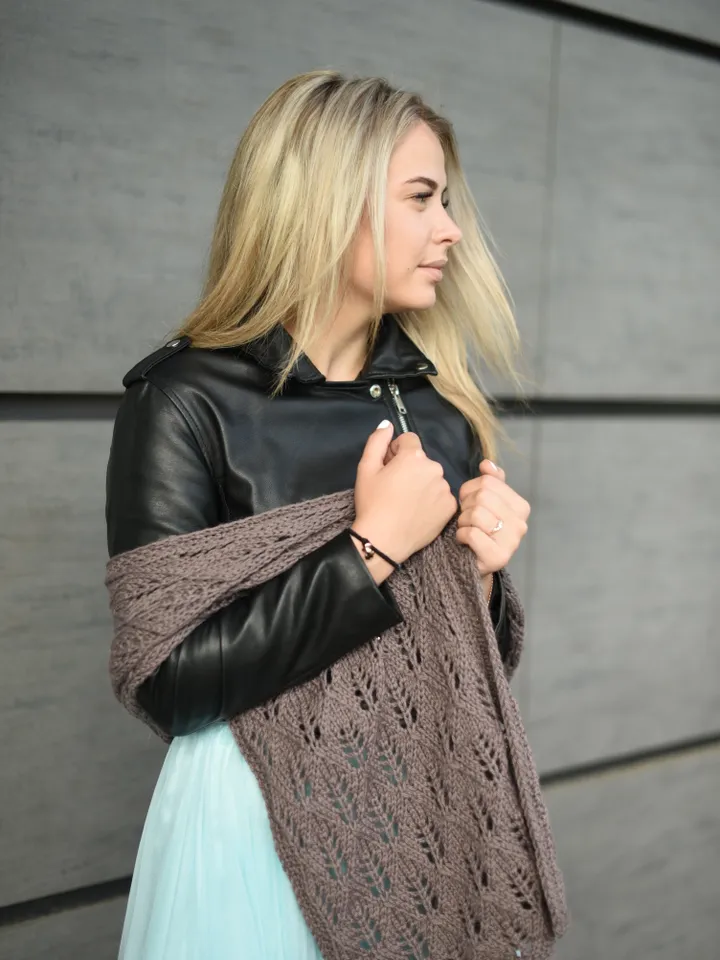 Beige warm openwork knitted scarf/ Winter accessory