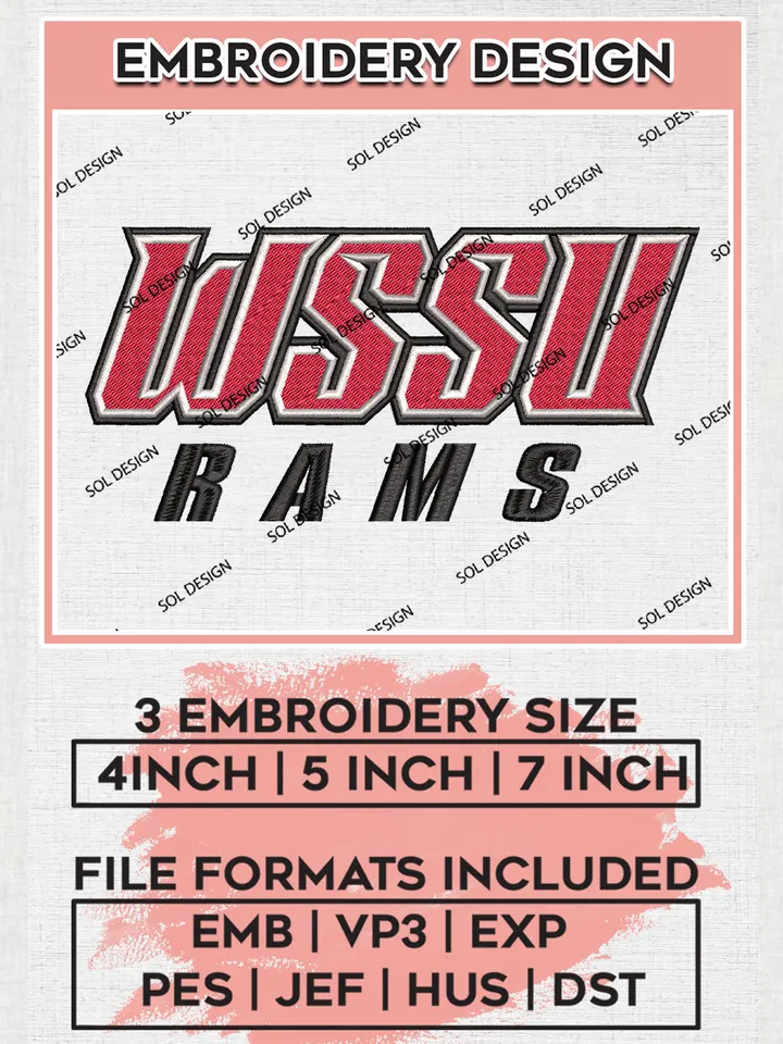 NCAA WSSU Rams Team Logo Embroidery Design Files, NCAA Winston Salem State Rams Machine Embroidery, NCAA Teams, 3 sizes, NCAA Machine embroidery designs, Digital Download