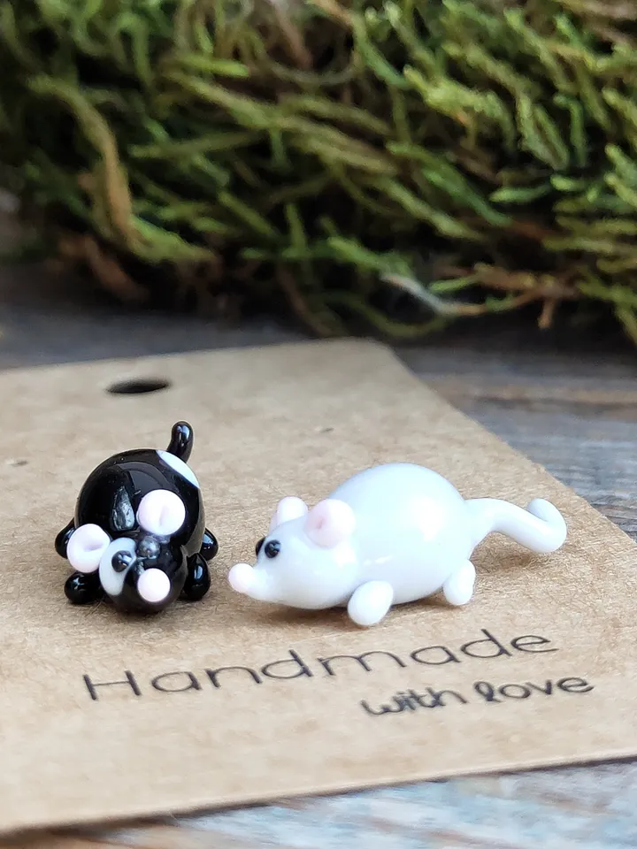 Mouse figurine Rat gifts Pet mouse Rat toy Glass rat art Mouse miniature Dollhouse miniature Miniature animals Tiny glass mouse White rat
