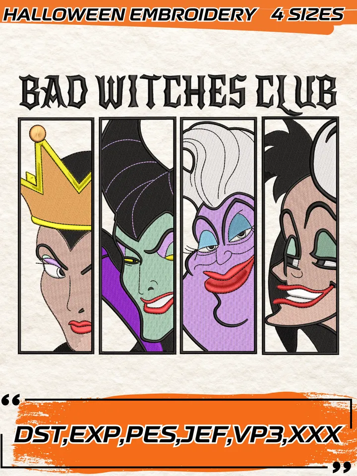 Bad Witches Club Embroidery Design, Halloween Embroidery Design, 4 Sizes, Digital Download