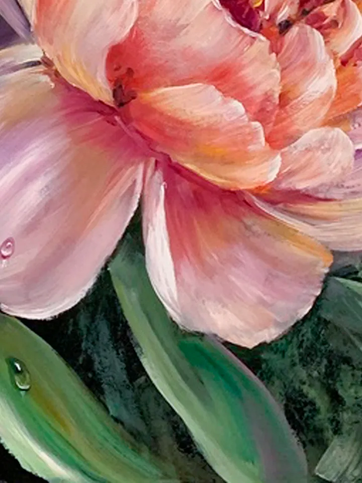 Peonies, flowers, oil painting on cardboard