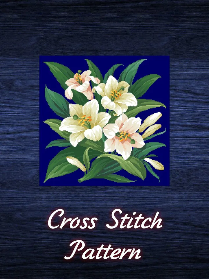 Antique Cross Stitch Pattern White Lilies Digital Download PDF