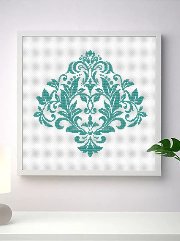 Floral damask ornament cross stitch pattern PDF download Flower mandala cross stitch chart, Damask pattern digital PDF, Floral scroll #M257