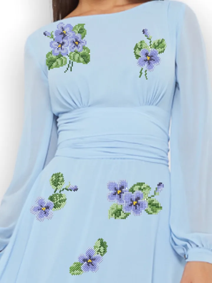 Violets blue cross-stitch set patterns machine embroidery designs digital embroidery pattern clothing décor embroidery motif flower