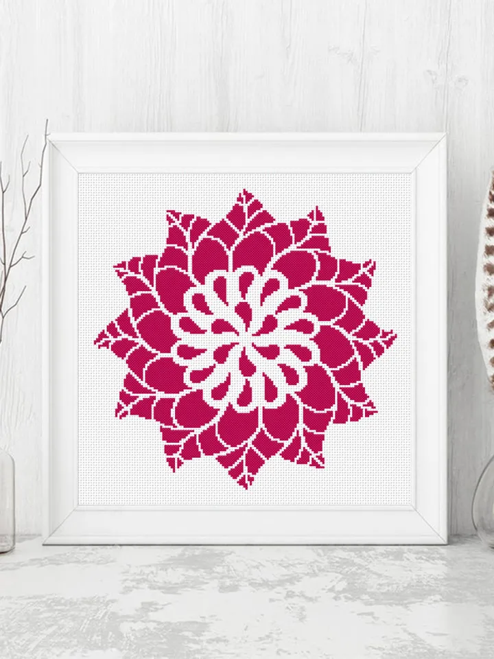 Flower mandala cross stitch pattern download PDF Easy mandala digital PDF Monochrome cross stitch Modern quick cross stitch Home decor #M124