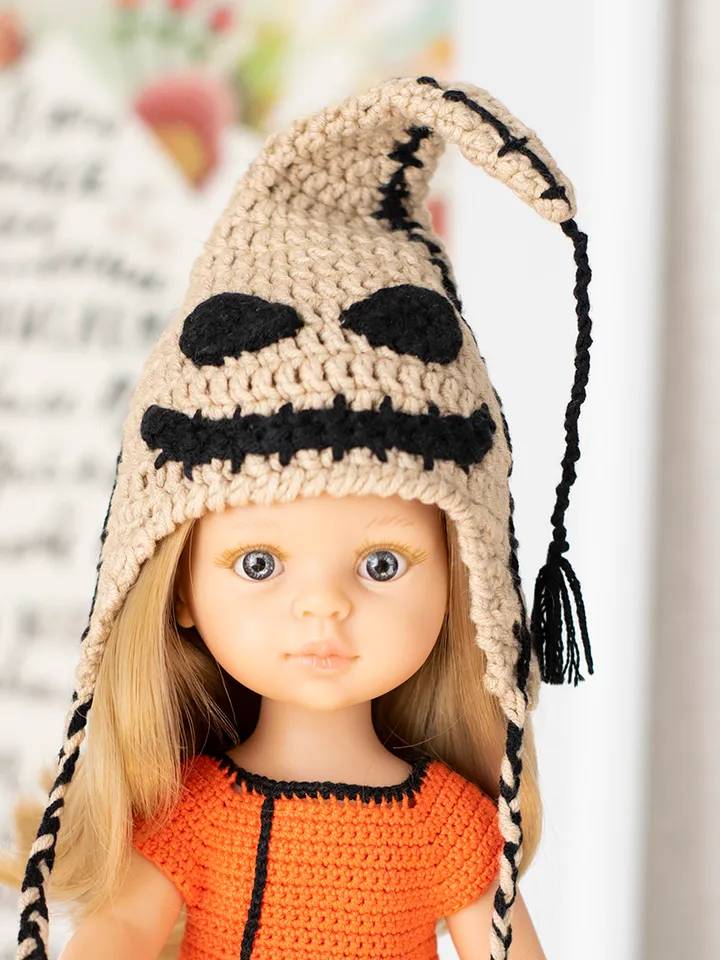 Oogie boogie crochet hat for Paola Reina doll, Meadowdolls Dumplings, Little Darling, Siblies for Halloween or Christmas